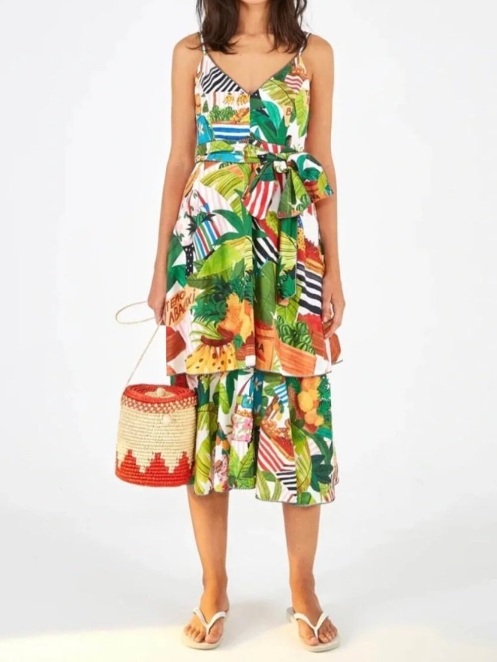 *RARE* NWT Farm Rio XS Women's Tropical Fair Midi Dress Tiered Discontinued